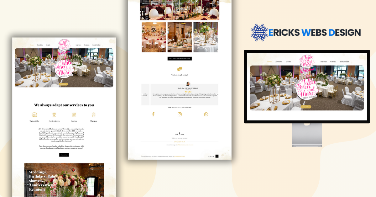 Event Decor Website Design — Table Linen and More Redesign & Booking pay nothing to start website design