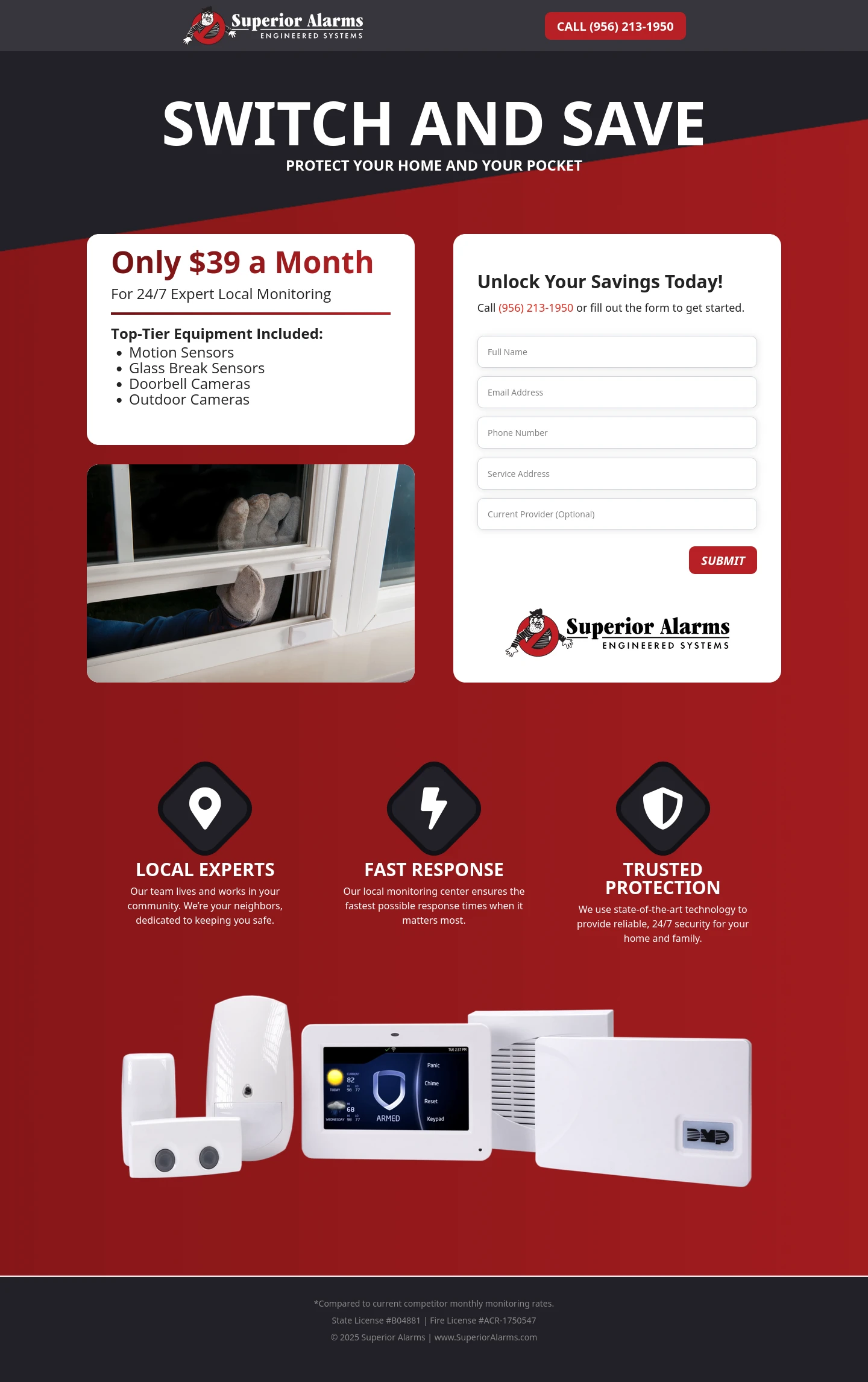 Superior Alarms: Switch & Save Landing Page